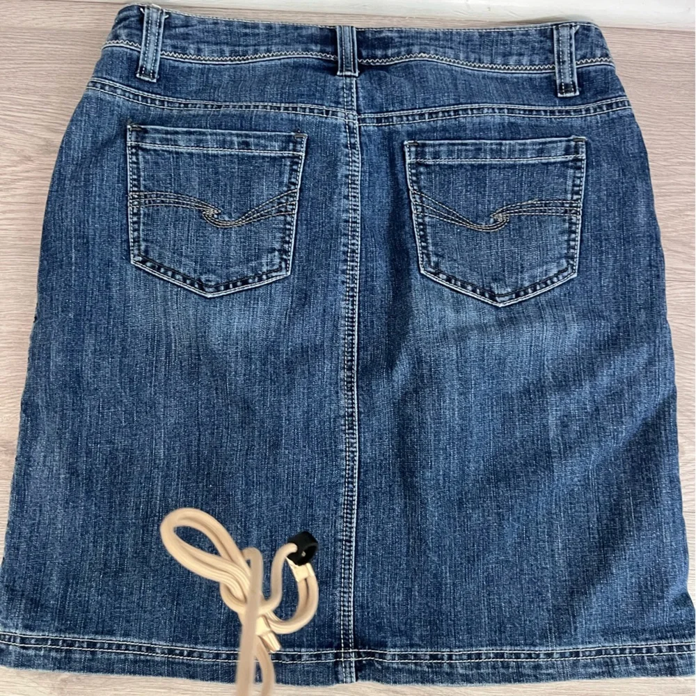 Christiana Zinn Denim Blue Sequin Pencil Skirt Knee-Length Casual, Size 8
